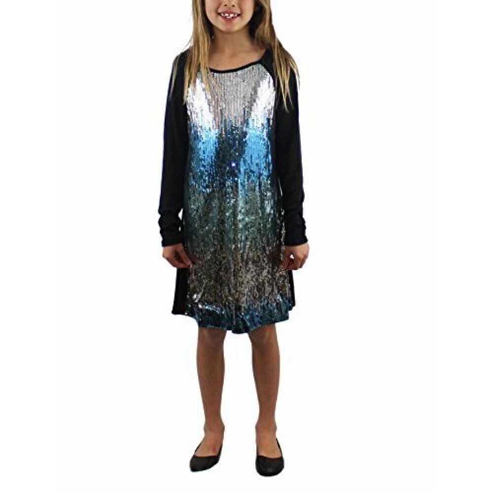 Emerald Sundae Girl's Long Sleeve Sequin Raglan Dress In Black Size 10